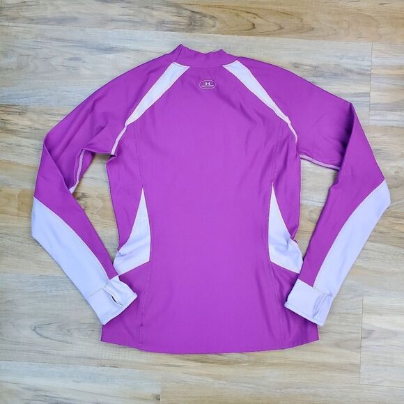 🔺️Under Armour Purple & Pink Mock Neck Athletic Long Sleeve Top Large - Picture 2 of 8